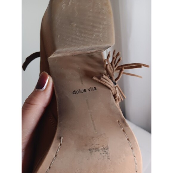 DOLCE VITA Womens Brown Chain Fringed Juneau Toe Block Heel Leather Booties 9.5 - Picture 5 of 8
